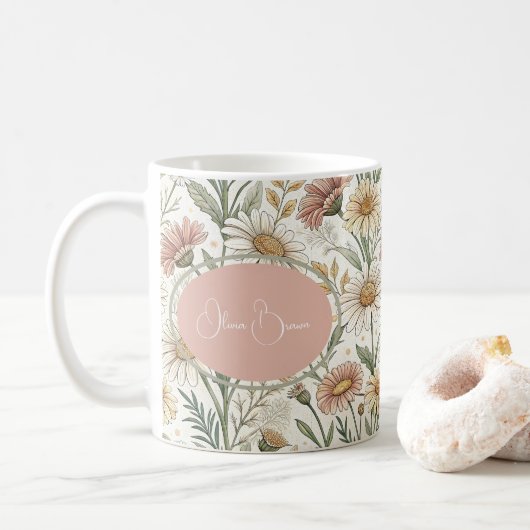 Mug Whimsical Daisy Garden Aesthetic Custom (Avec donut)