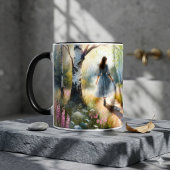 Mug Whimsical Girl Dancing Through Birch Forest
