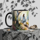 Mug Whimsical Girl Dancing Through Birch Forest