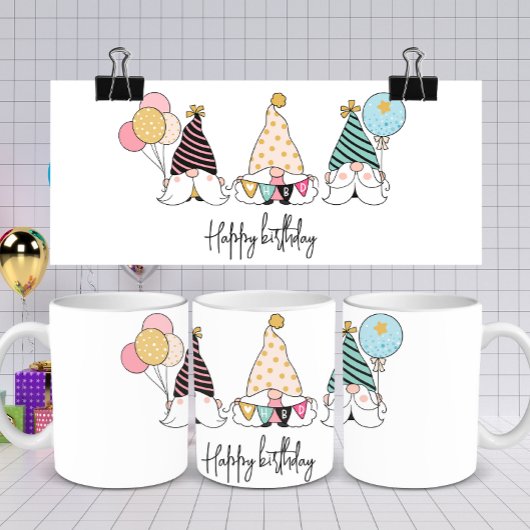 Mug Whimsical Gnome Trio Joyeux anniversaire
