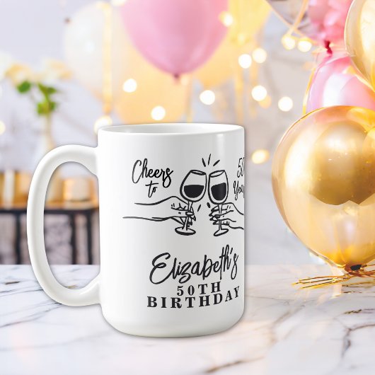 Mug Whimsical Hand Drawn Cheers to 50 Years Birthday 