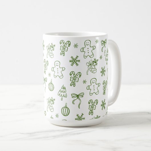 Mug Whimsical Hand Drawn Doodle Green (Devant droit)