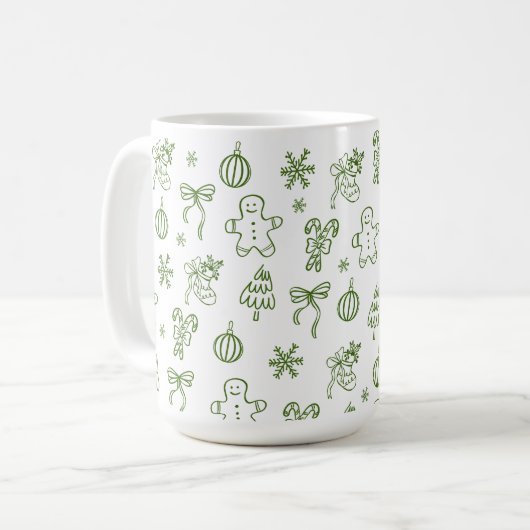 Mug Whimsical Hand Drawn Doodle Green (Devant gauche)