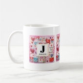 Mug Whimsical Hearts and Love Lettres Motif Monogramme (Gauche)