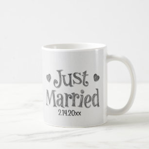 Mug WHIMSICAL Just Married Hearts Mariage Date