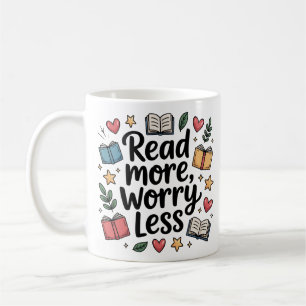 Mug Whimsical Lire Plus Inquiète Moins Doodle Book Lov