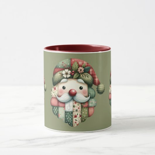 Mug Whimsical Patchwork Santa Folk Christmas (Centre)
