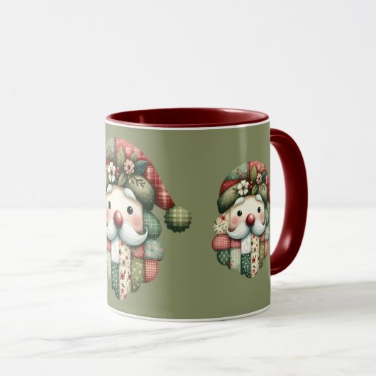 Mug Whimsical Patchwork Santa Folk Christmas (Devant droit)