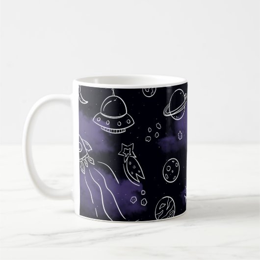 Mug Whimsical Purple Outer Space Seamless Pattern (Gauche)