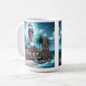 Mug Whimsical Tropical Christmas Lighthouse Turquoise (Devant gauche)