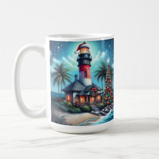 Mug Whimsical Tropical Christmas Lighthouse Turquoise (Gauche)