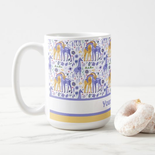 Mug Whimsical violet Turquoise Giraffes Jaunes Motif (Avec donut)