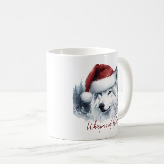 Mug Whispers d'hiver - Wolf aquarelle à Santa Hat (Devant droit)