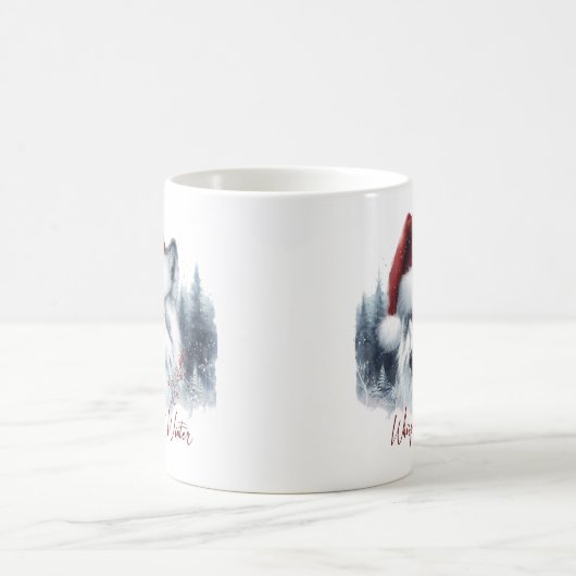 Mug Whispers d'hiver - Wolf aquarelle à Santa Hat (Centre)
