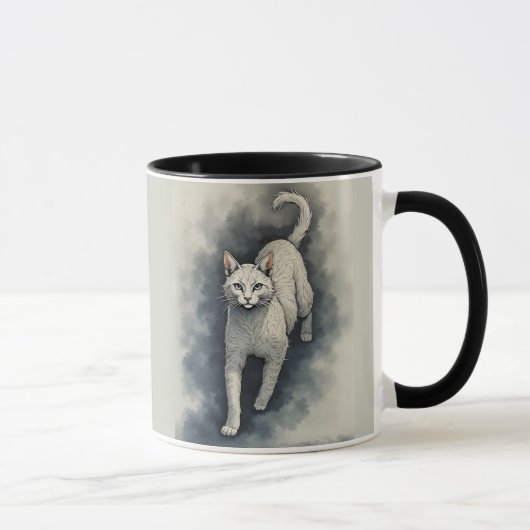 Mug White Cat in a Chinese Ink Drawing Style (Droite)