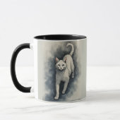 Mug White Cat in a Chinese Ink Drawing Style (Gauche)
