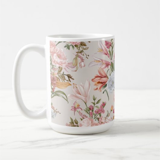 Mug White Cats Pink Roses Floral (Gauche)