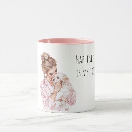 Mug White Cream Puppy Dog Mom Pink   (Centre)