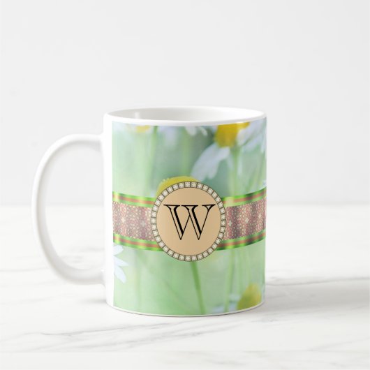 Mug White Daisy's in Green Meadow Monogramme (Gauche)