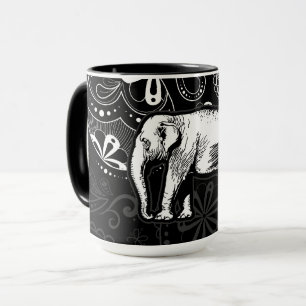 Mug White Elephant Paisley Design