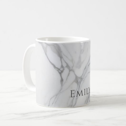 Mug White Gray Personalized Marble Texture (Devant gauche)