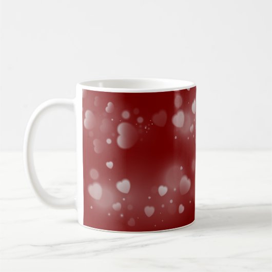 Mug White Hearts on Red Background (Gauche)