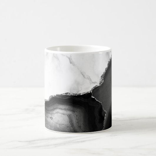 Mug White Marble Black Agate Silver Glitter  (Centre)