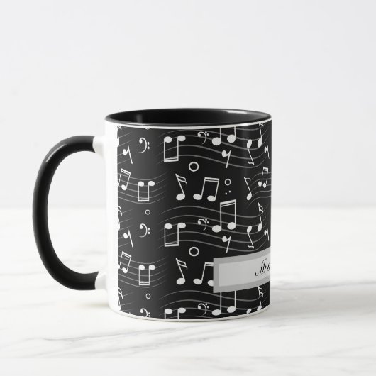 Mug White music notes on black background  (Gauche)