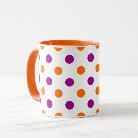 Mug White Purple Orange Polka Dots Pattern (Devant gauche)