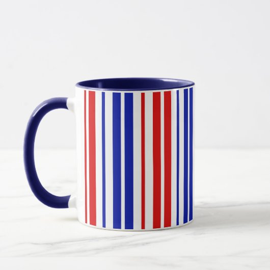 Mug White Red Blue Stripes Pattern   (Gauche)