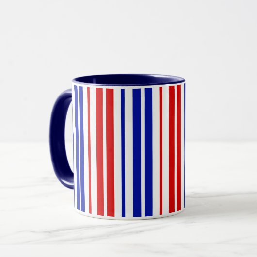 Mug White Red Blue Stripes Pattern   (Devant gauche)
