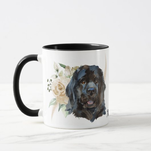 Mug White Rose Bouquet Newfoundland Dog (Gauche)