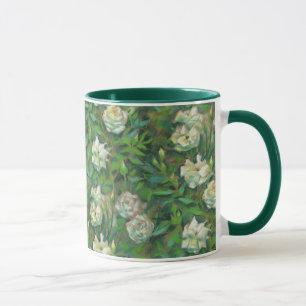 Mug White roses, green leaves, beautiful flowers