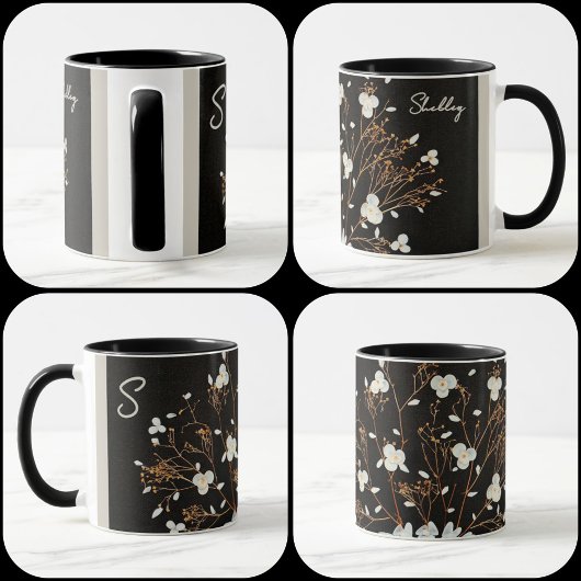 Mug White Seashell Bouquet Dramatic Black