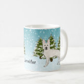 Mug White Swiss Shepherd White GSD Chien Forêt d'hiver (Devant droit)