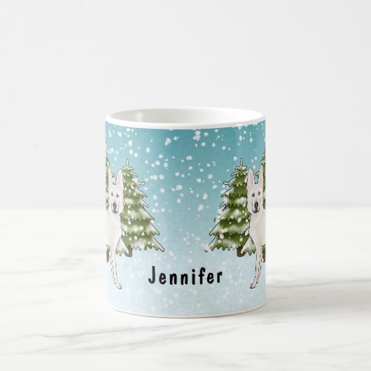 Mug White Swiss Shepherd White GSD Chien Forêt d'hiver (Centre)