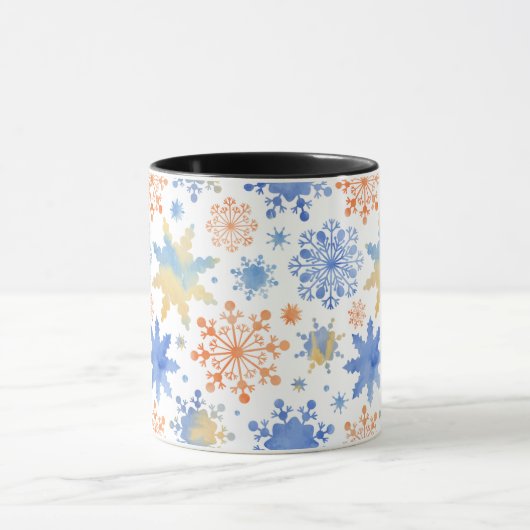 Mug White Winter Snowflakes Watercolor Pattern (Centre)