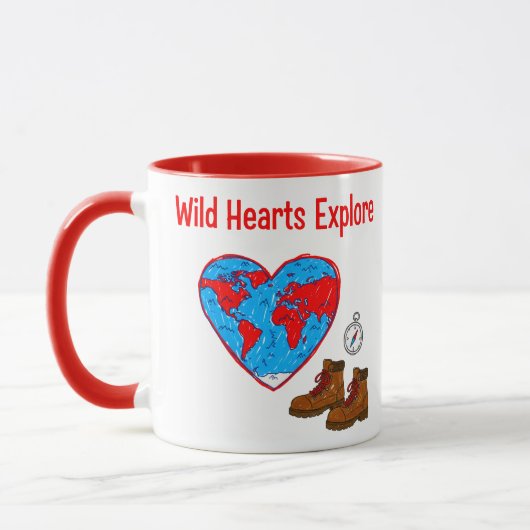 Mug Wild Hearts Explore Map and Hiking Boots Art (Gauche)