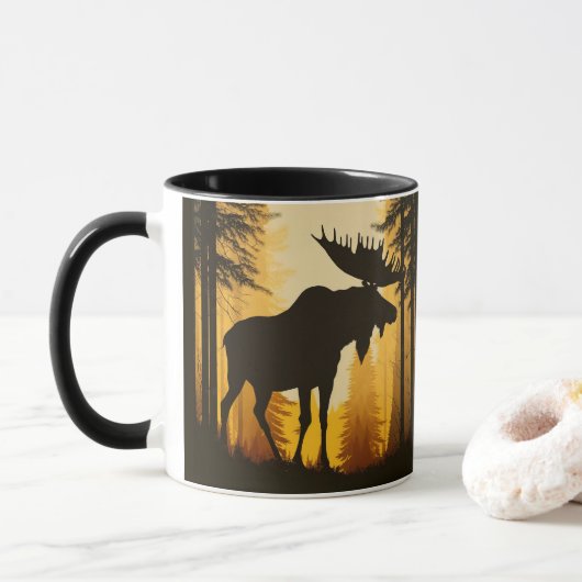 Mug Wilderness Forest Bull Moose Rustique (Avec donut)