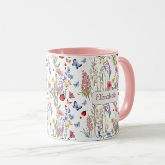 Mug Wildflowers & Pink | Personalized Boho Gift for He (Devant droit)