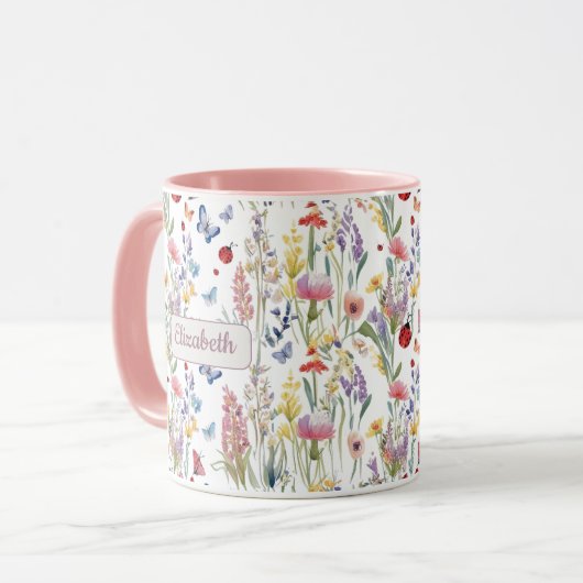Mug Wildflowers & Pink | Personalized Boho Gift for He (Devant gauche)