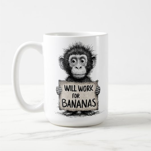Mug Will Work for Bananas - Humorous Monkey Sketch (Gauche)