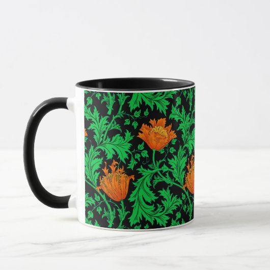Mug William Morris Anemone, orange, vert et noir (Gauche)