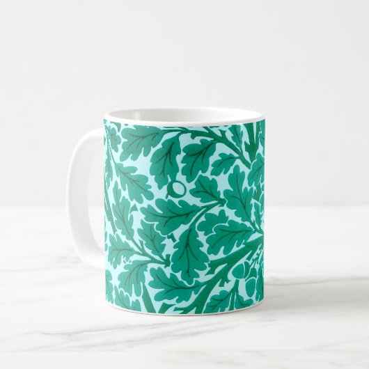 Mug William Morris Chêne Feuilles, Turquoise & Aqua (Devant gauche)