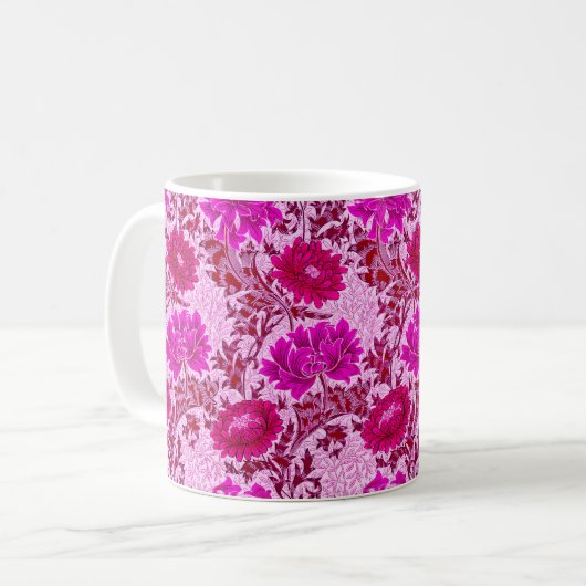 Mug William Morris Chrysanthemums, Bourgogne et rose C (Devant gauche)