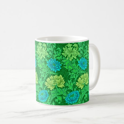 Mug William Morris Chrysanthemums, Lime Green & Aqua (Devant droit)