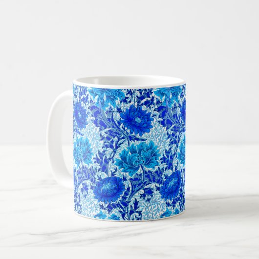 Mug William Morris Chrysanthemums Nuances de Denim Blu (Devant gauche)