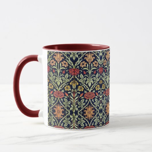 Mug William Morris Fleurs Feuillage Vert Jaune Rouge R (Gauche)