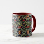 Mug William Morris Fleurs Feuillage Vert Jaune Rouge R (Devant droit)