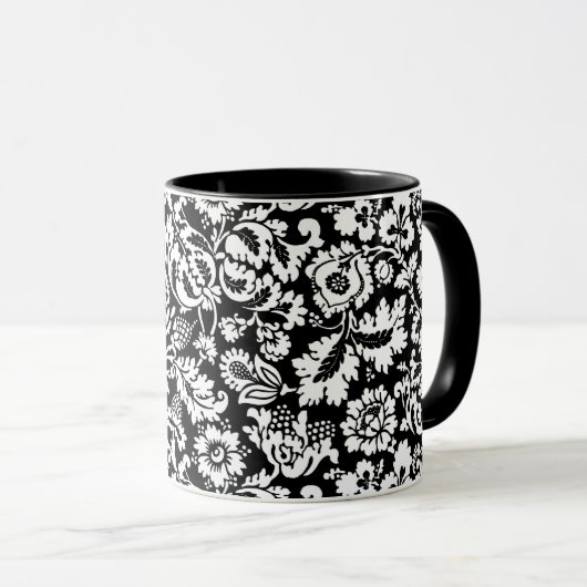 Mug William Morris Floral Damask, noir et blanc (Devant droit)